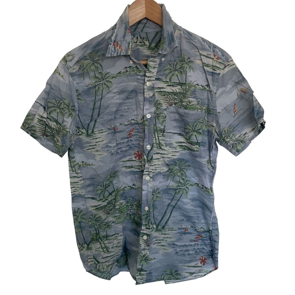 J.Crew Mens Lightweight Chambray Button Down Sz M Tropical Vacation Summer Camp